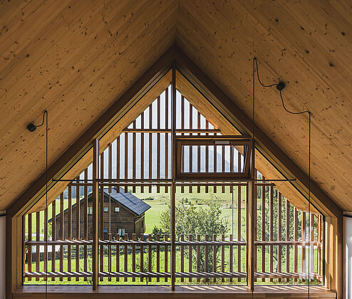 Schmiedgut zirbenwipfel ferienhaus panoramafenster obergeschoss dach holzdecke – Zirbenwipfel, Schmiedgut Bad Aussee