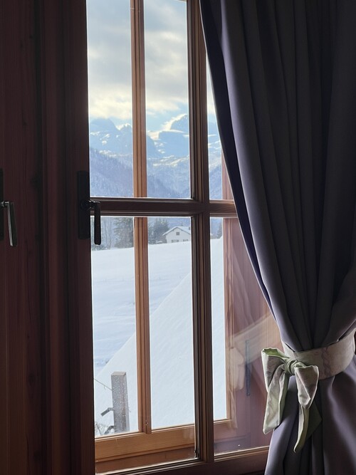 Ausblick kastenfenster winterlandschaft schmiedgut – Winterimpressionen, Schmiedgut Bad Aussee